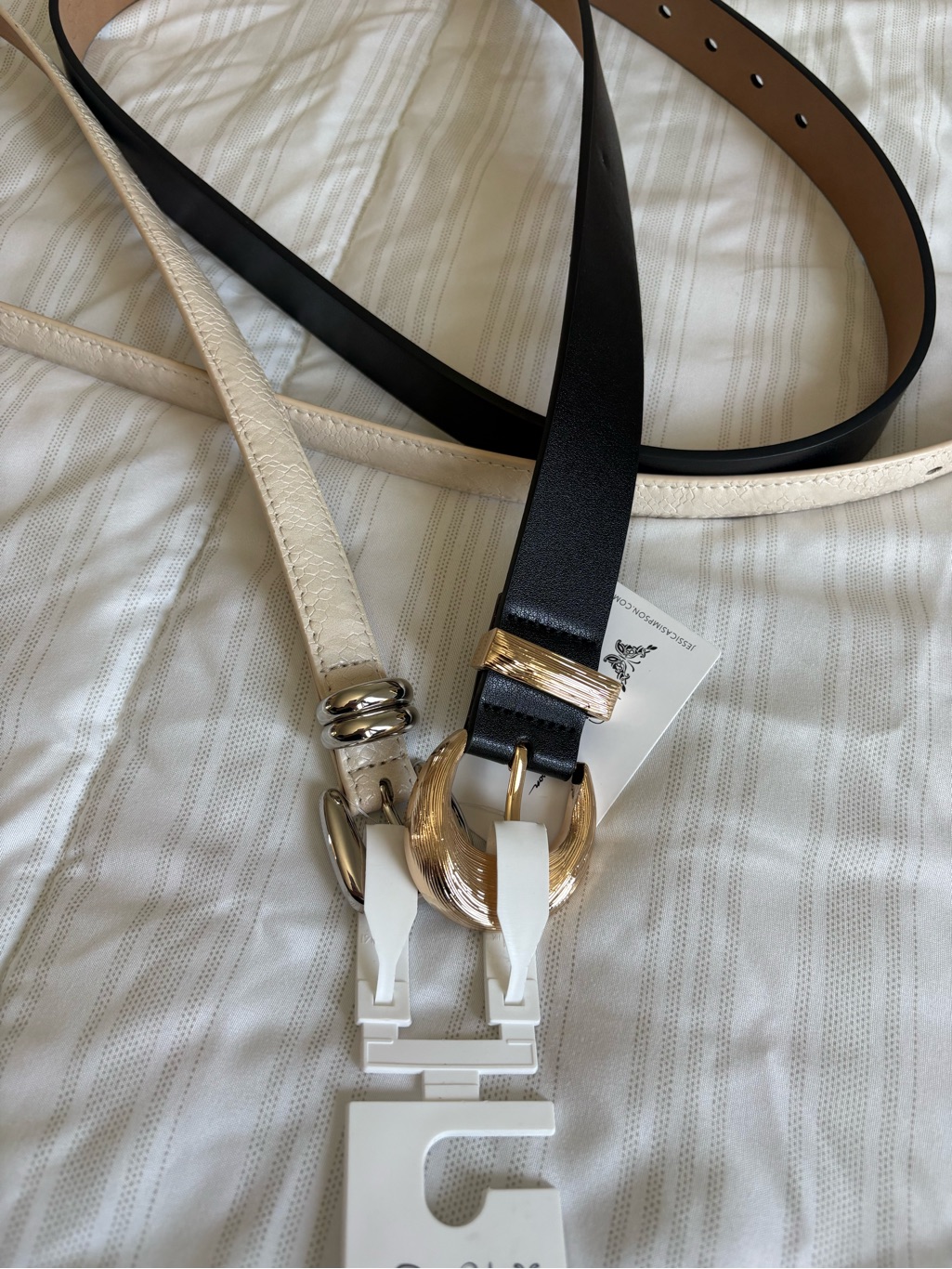 Jessica Simpson Black And Cream Leather Belts With Gold And Silver Buckles